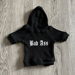 Black Hooded Dog Sweater with Bold Text